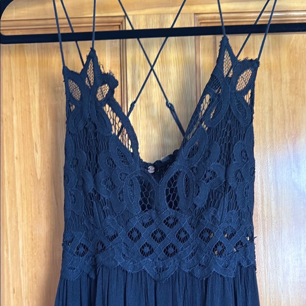 Free People Adella Black Spaghetti Strap Maxi Gown
